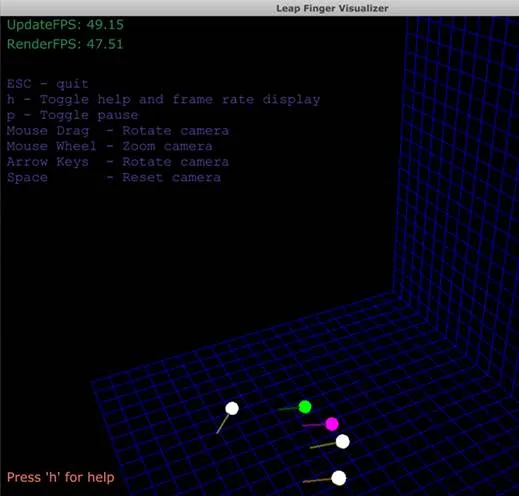 Depth camera visualization displaying hand data