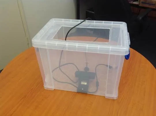 Prototype housing built from plastic container