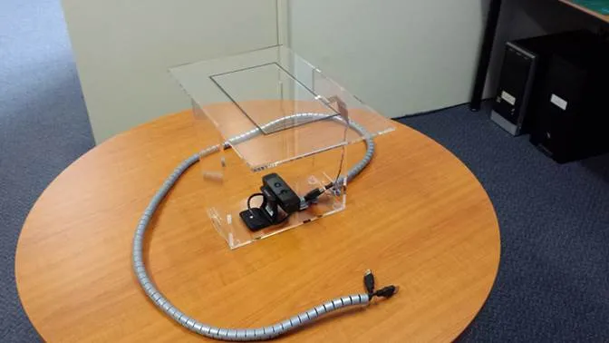 Acrylic prototype stands with mounted sensors