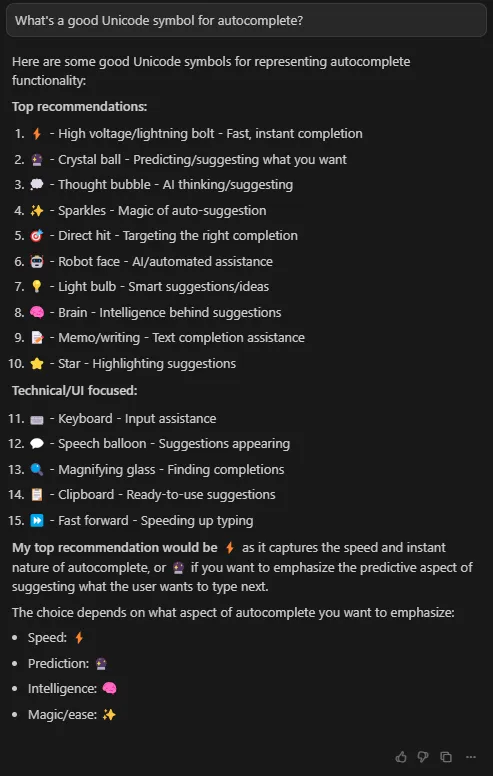 Unicode symbol for autocomplete