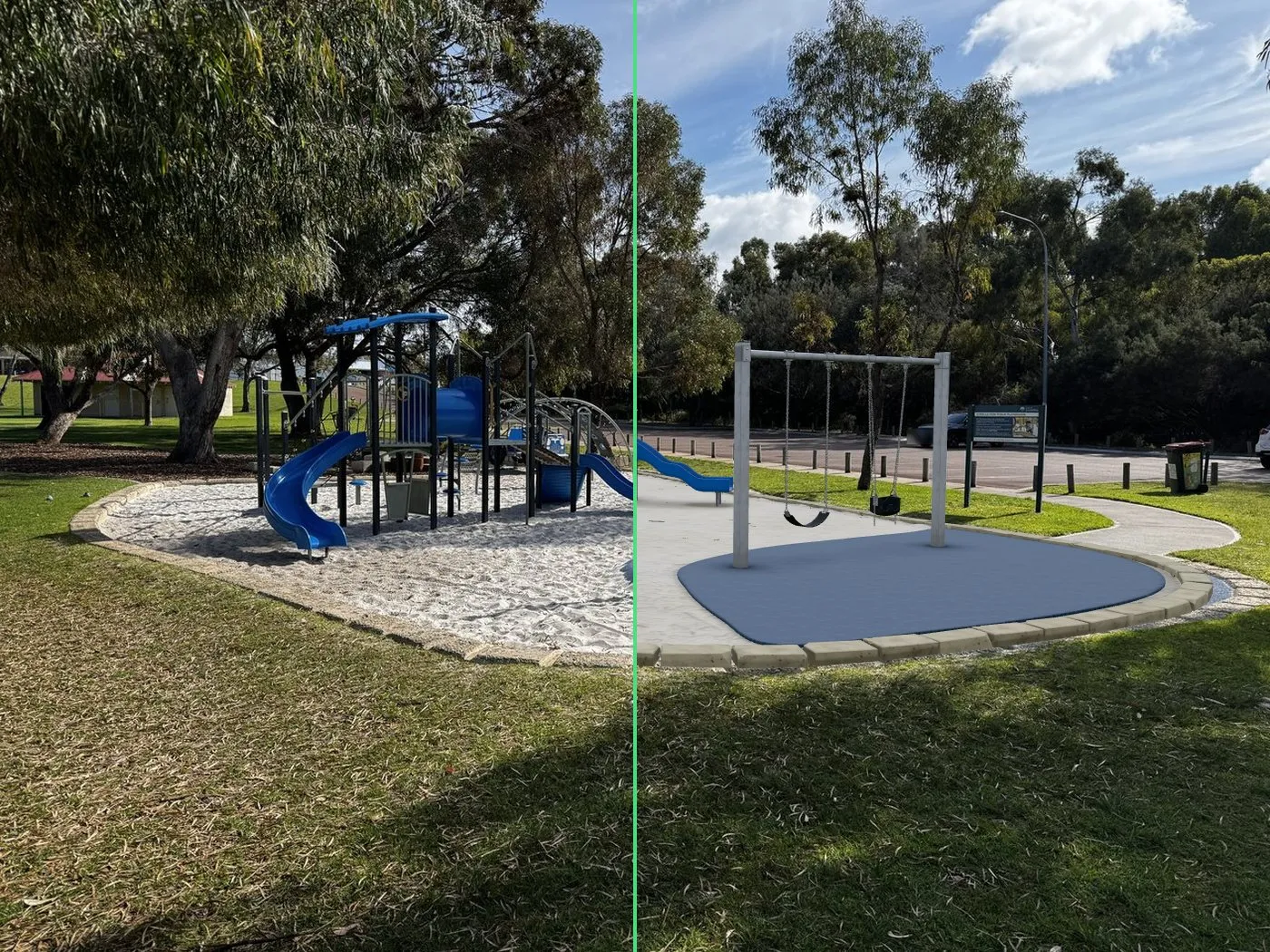 Photo on the left, the render laid over the same photo on the right