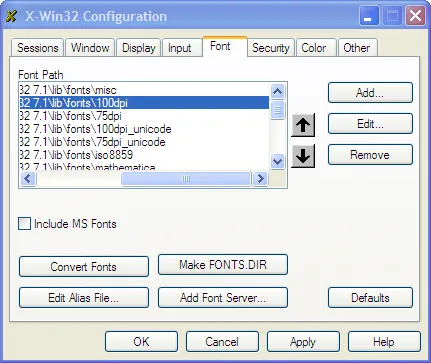 Xwin32 font configuration dialog